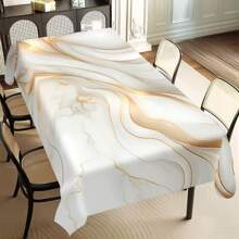 1/20pcs Elegant White Marble Tablecloth With Golden Stripe Design – Rectangular Polyester Table Cover For Dining, Parties, Weddings, And Outdoor Decor – Perfect Gift For Home Styling, Smooth Finish Fabric
