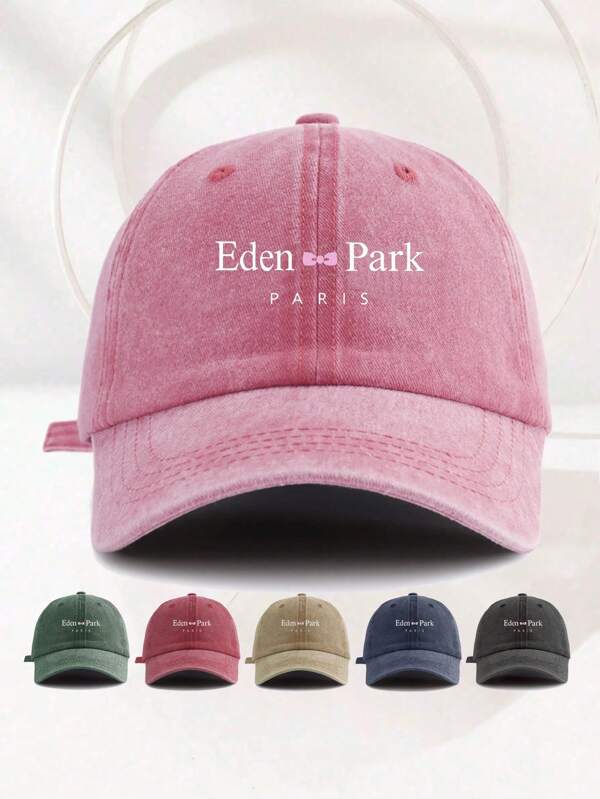 1 pieza/2 piezas Gorra de béisbol con gráfico "Eden Park París" lavada, unisex, sombrero de sol desgastado, gorra con visera curvada tipo papá, adecuada para uso diario y actividades al aire libre