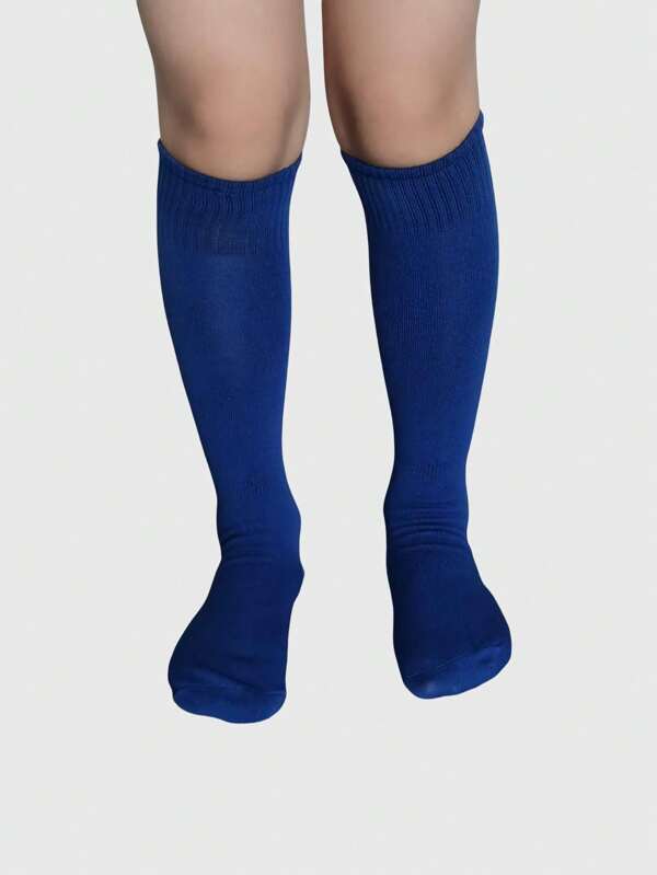 1 Paar hochelastische, atmungsaktive Fußballsocken, einfarbige Mittelhüft Sportsocken für Teenager & Kinder