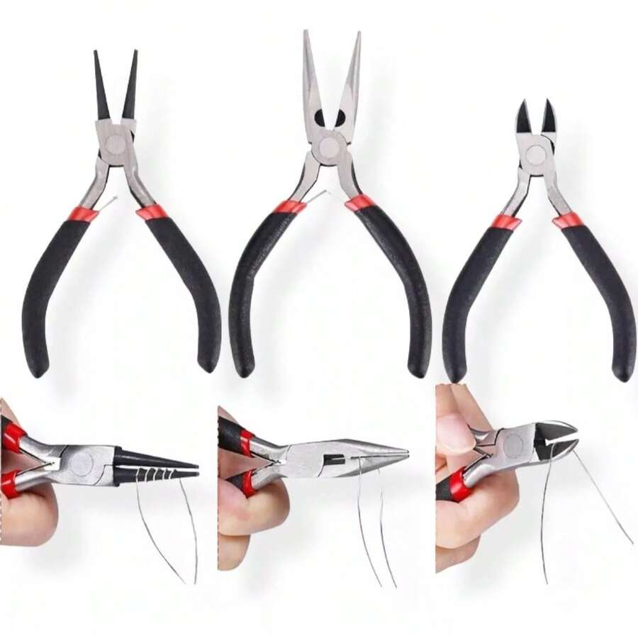 Kit 3 Professional Pliers For Crafts And Jewelry - Cutting, Round Tip And Alligator - ASSORTED - View 1