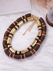 1pc Fashion Unique Layered CCB Bamboo Knot Necklace & Bracelet Set, Minimalist Style Suitable For Daily Wear