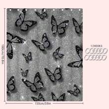 1/4 Stück Grau & Schwarz Schmetterling Design Duschvorhang Set, wasserdichter Duschvorhang, Badezimmermatte, U-förmiger Toilettendeckel, dekorativ, modische Raumteiler, ohne Bohren, maschinenwaschbar Polyester Badezimmer Dekoration Herbst Dekoration Badezimmer Accessoires Schulanfang