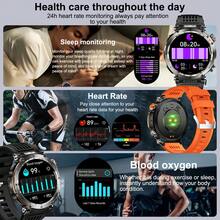 GUHUAVMI 男士户外运动智能手表（接听/拨打电话），2024 年最新款安卓 IOS 无线智能手表，坚固耐用的户外健身追踪器，指南针/AI 语音/计步器/睡眠/LED 手电筒，600 毫安时电池，适用于安卓/IOS - 黑色 - 查看 8