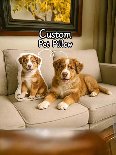 1pc Custom Pet Pillow From Photo, Personalized Dog Shaped Pillow, Double Printed Pet Pillow, Pet Memorial Gift,Pet Portrait Pillow, Colorful,Unique Personalized Customized Gifts, Ideal For Christmas,Thanksgiving Day