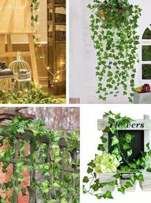 24/12/1 pieza 2,10 m Hiedra artificial falsa, guirnalda de hiedra, hojas verdes, enredaderas, plantas colgantes falsas de seda, hojas verdes estéticas para decoración de dormitorio, boda, fiesta, jardín, pared, habitación, regalos, cumpleaños, graduación