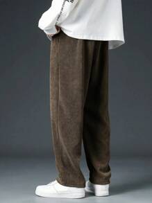 Men's Corduroy Straight-Leg Pants, Comfortable Casual Loose Solid Color Versatile Trousers For Spring & Autumn