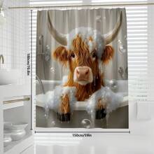 1pc/4pcs Funny Highland Cow Shower Curtain Set, Adorable Yellow Calf Bathing In Tub, Bathroom Set With 12 Hooks, Non-Slip Rugs, Toilet Lid Cover, U-Shaped Mat, Machine Washable, Complete Bathroom Accessories Decor Set Back To School