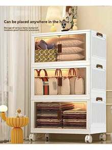 45cm/5layers Plastic Storage Bins Stackable Storage Bins With LIDS Storage Containers Collapsible Storage Boxes With Handles For Bedroom Living Room Kitchen - 白色 - 查看 4