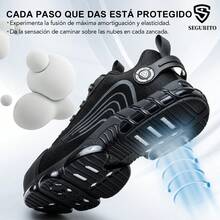 SEGURITO Zapatos para hombre,tenis industriales hombre,tenis industriales para mujer,bota industrial,tenis con casquillo,diseño con puntera de acero para resistencia a impactos y perforaciones, suelas antideslizantes y resistentes al desgaste, amortiguación para una pisada cómoda. Adecuadas para obras de construcción, operaciones logísticas y trabajos al aire libre en múltiples escenarios.(Elija el tamaño según la longitud de su pie) - Negro - Ver 6