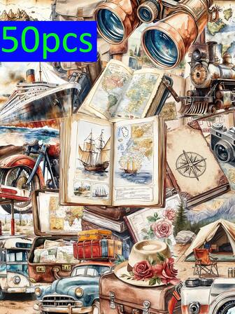 50 sztuk/opakowanie Retro naklejki podróżne, idealne do dekoracji lodówki, sypialni, szafki, bagażu, gitary, deskorolki, etui ochronnego, pamiętnika, dziennika, nagrody szkolnej, urodzin, świąt, idealny prezent