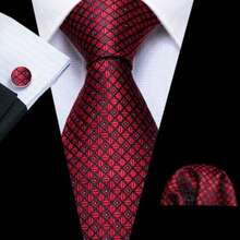 Mens Tie Fashion Designer Red Necktie Handkerchief Cufflinks Set - Red - View 2