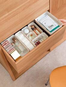 1 Set Thick & Sturdy Plastic Desk Organizer Boxes For Home Office, Kitchen, Bathroom, Makeup Supplies - White - View 6