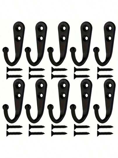 20 Pieces Of Heavy-Duty Iron Clothes Hooks, With Free Installation Screws, Rust Proof Black Metal Wall Mounted Hangers, Easy To Install, Very Suitable For Home And Office Decoration, Hangers, Used For Home And Bathroom Organization