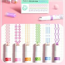6pcs Highlighter Pens, Calligraphy Curve Pens, Roller Flower Pens, Double-Headed Stamp Outline Pens, Creative Wave Flower Rollerball Pens, School Supplies,Back To School