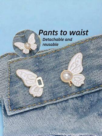 1Pair Butterfly Buckle Metal Waist Cincher, Adjustable Waist Fastener Clip Without Sewing, Pants Waist Reducer