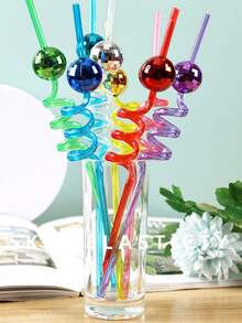 6/12 件可重复使用的塑料迪斯科球吸管、70 年代迪斯科派对装饰镜面扭扭棒、牛仔帽吸管，适用于单身派对、节日、婚礼、生日派对装饰、返校用品 - 迪斯可球吸管 - 查看 3
