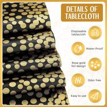 2 Packs/8 Pack, 1 Pc/4 Pcs Disposable Plastic Tablecloths And 1 Pc/4 Pcs Satin Table Runner Set, Black And Gold Dot Tablecloth Gold Satin Table Runner For Wedding Birthday Anniversary Christmas New Year Party Decorations
