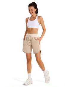 ZUTY 7" Hoch taillierte Sport Shorts für Frauen, Lauftraining Lang Shorts mit 3 Reißverschlusstaschen, Sommer