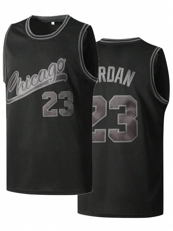 Men's 23 Fully Black Embroidered Basketball Jersey