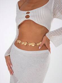 1 pièce Chaîne de taille avec décoration d'étoile de mer et coquillage, style géométrique, vacances océaniques. Chaîne de corps élégante et luxueuse, polyvalente et sexy, pour femme, idéale pour les fêtes de vacances