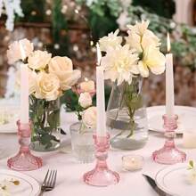 Set de 4/6 piezas de Elegantes Portavelas de Vidrio - Diseño de cristal transparente, adecuado para velas cilíndricas y cónicas, ideal para decoración del hogar, sala de estar, bodas y ocasiones especiales, arreglo romántico de velas