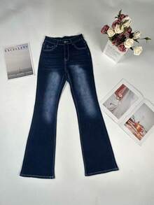 Women's Autumn Vacation Style Casual Ins Distressed Skinny Flare Jeans