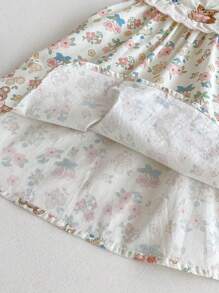 Baby Girl Floral & Bear Pattern Sweet Allover Print Dress, Summer