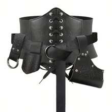 5-Piece Medieval Renaissance Costume - Stylish PU Belt, Corset, Scabbard For Cosplay And Halloween - A - View 7