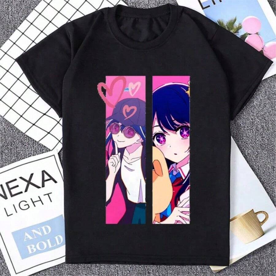 COOL SUMMER Anime T-Shirt Women Oshi No Ko Ai Fashion 2025 Summer Cartoon Short Sleeve Tee Shirt Harajuku Cute Streetwear Y2k Clothes Tops - Black - View 1