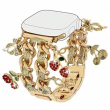 1pc Cute Rhinestone Cherry Dow Zinc Alloy Gold Strap Compatible With Apple Watch 38mm 40mm 41mm 42mm 44mm 45mm 49mm (S10 42)Mm(S10 46)Mm, Fashionable Simple Women's Metal Wrist Strap Compatible With Watch Series Ultra 2 S10 SE 9 8 7 SE 6 5 4 3 2 1,Fashionable Women's Watch Strap,Smart Watch Strap/Band,Smart Watch Accessories,Valentine's Day/Mother's Day/Daily/Holiday Gift