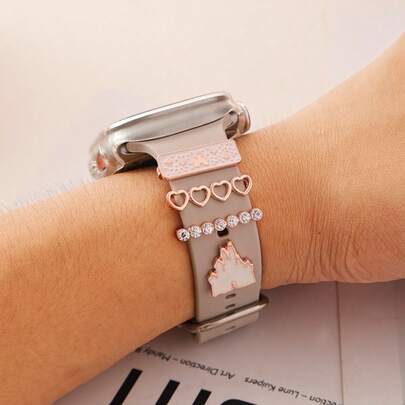 4pcs Mountain Decor Accessory Set Suitable For Apple Watch, Silicone Band Series, 38mm 40mm 41mm 42mm 44mm 45mm 49mm