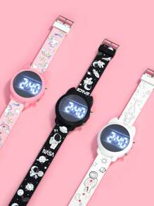 1/3 piezas de un reloj electrónico de estudiante con estampados de gato de dibujos animados, caballo arcoíris, astronauta en correa, moda y versátil, como regalo, regalo de cumpleaños o regalo de festividad
