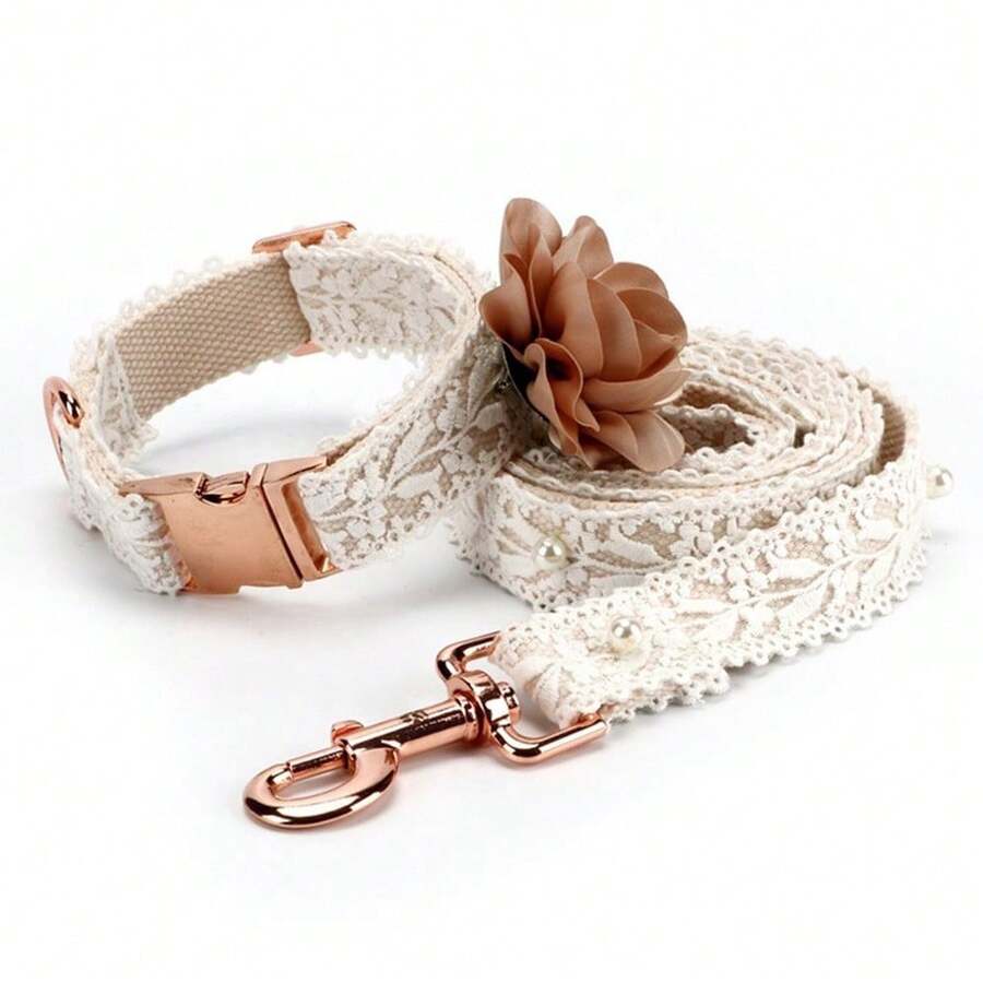 Spring/Summer New Lace Flower Pet Cat/Dog Harness & Leash Set, Suitable For Teddy, Small/Medium/Large Dogs, Poodle Walking Accessories - Beige - View 1