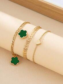Lot de 3 bracelets de cheville élégants à trèfle porte-bonheur pour femmes, bracelets de cheville en cristaux de guérison à cinq feuilles, convenant à un port quotidien, cadeau idéal pour la petite amie, l'épouse ou la partenaire