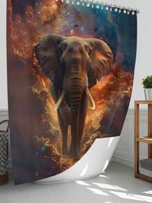 1/4pcs Star Giant Elephant Shower Curtain Set, Decoration Bathroom Set Including High Quality Shower Curtain, Non Slip Floor Mat, Toilet Cover, Bathroom Mat And 12 Plastic Hooks, Bathroom Accessories, Home Decoration Back To School