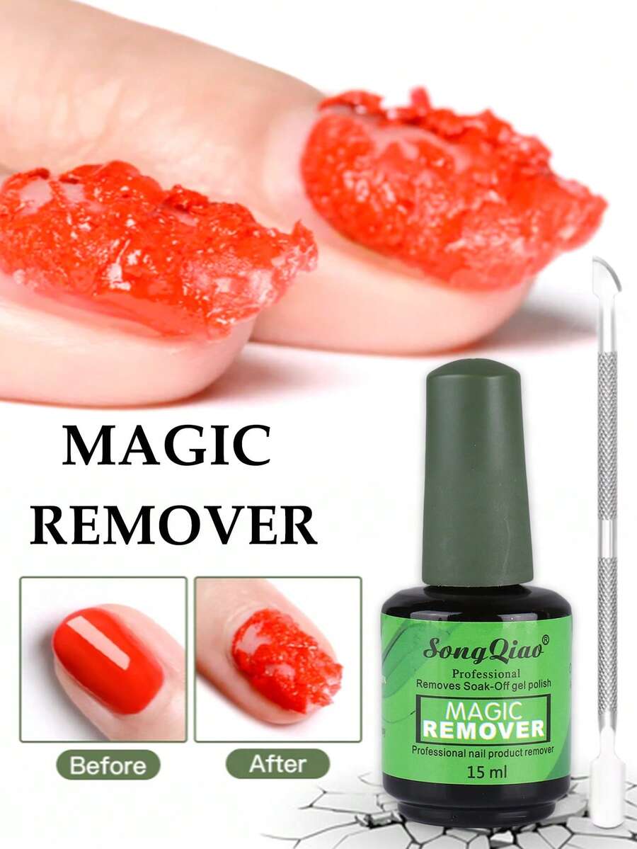 15毫升/瓶 指甲油卸甲液 指甲钢推力器 快速轻松卸除UV凝胶指甲油 半永久指甲油 美甲卸除工具 专业美甲师 无刺激指甲 - 無色 - 查看 1