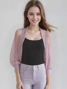 1 件女士新款短款冰丝披肩、空调袖披肩开衫、针织连衣裙罩衫 - 米色 - 查看 4