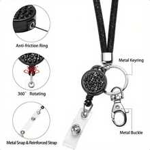 Bling Rhinestone Lanyard For Women | 31.5" Crystal Neck Strap With Metal Clasp Keychain For ID Badge, Student Card & Keys | Cute Back To School & Office Accessory(Black,White,Pink) - 玫瑰紅 - 查看 5