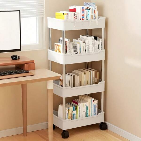 1 Piece Movable Storage Cart, 3-Layer Multi-Functional Vertical Storage Rack, Narrow Version Trolley With Swivel Wheels, 3-Layer Movable Shelving Unit, Corner Storage Rack, Bathroom Countertop Storage Rack, Space-Saving Design, Suitable For Bedroom, Study, Living Room