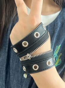 Halloween Black Skull PU Leather Braided Bracelet, Fashionable Punk Wristband, Unisex