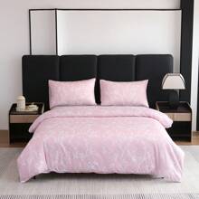 3Pcs Foliage Plant Floral Print Duvet Cover Set (2*Pillowcase, 1*Duvet Cover, No Filling), Pink Bedding, Super Soft And Breathable Polyester Material, Suitable For All Seasons, Zipper Closure, Perfect For Bedrooms, Guest Rooms Or Dormitories.