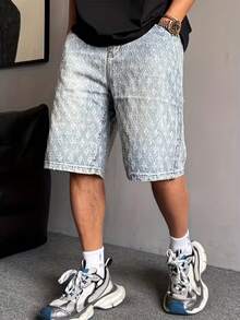 休闲时尚个性化提花牛仔短裤，夏季修身款 - 淺藍色 - 查看 3