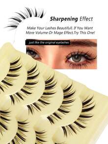 Rikuaild 5 Pairs Cartoon Cat Eye & Fox Eye Faux Eyelashes, Extended Winged Butterfly Design, 3D Realistic Curly & Soft Transparent Band, Reusable Mink Lash Effect - 狐狸眼睫毛 - 查看 5