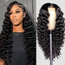 34 Inch 200% Density 13x4 Loose Wave Lace Front Wig Natural Black Color Human Blended Hair Wig Human Hair Pre Plucked Pre Cut Brazilian Virgin Human Blended Hair Human Hair Natural Hairline Wigs For Women 13x4 HD Transparent Lace Frontal Water Wave Wigs For Beginners - Natural & Black - View 5