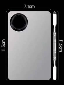 1pc Customized Stainless Steel Makeup Palette With Mixing Spatulas, Square Palette With Holes, Makeup Tools - Silver - View 11