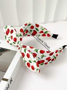 1pc/2pcs Summer Women Sweet Cute Fabric Cherry Print Rabbit Ear Wide Headband, High Crown Pressure Hair Accessories Headwrap Headdress, Suitable For Dresses, Beach Vacation, Daily Outfits, Elegant & Cute Design ,Hair Hoop Hairband For Women Head Accessories - Multicolor - View 3