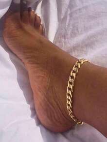 1pc Fashionable Fade-Resistant Stainless Steel Adjustable Gold Tone Figaro Chain Anklet - Gold - View 1