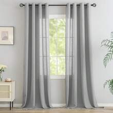 New  Linen Gray Grommet Curtains 84 Inch Length For Bedroom Boho Semi Sheer Drap, 2 Panels - 亞麻灰 52 寬 x 84 長(兩包) - 查看 2