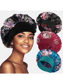 3pcs/Set Women's Wide Brim Satin Sleep Cap & Hair Bonnet, Daily Use Silk Bonnet Satin Bonnet - Nhiều màu - Xem 6