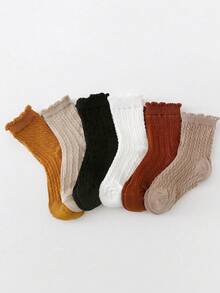 6 Pairs Kids Cable Knit Crew Socks, Versatile For All Seasons - Multicolor - View 2